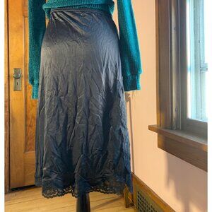 Vintage Black Sheer Lace Slip Side Slit Skirt Indie Sleaze Ballet Coquette XS S